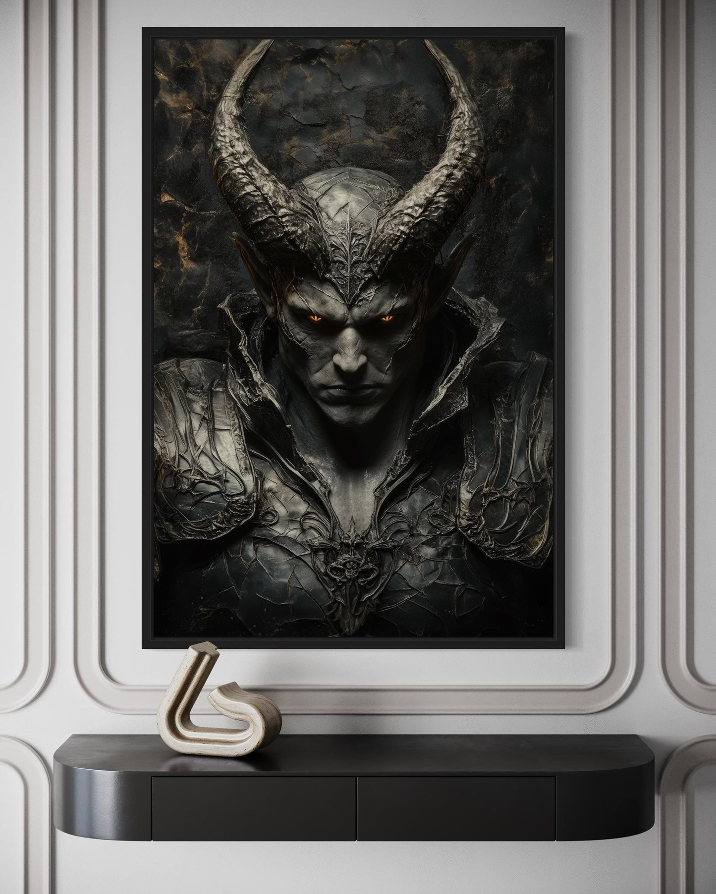 Horned Demon Warrior Gothic Canvas Wall Art For Man Cave Decor