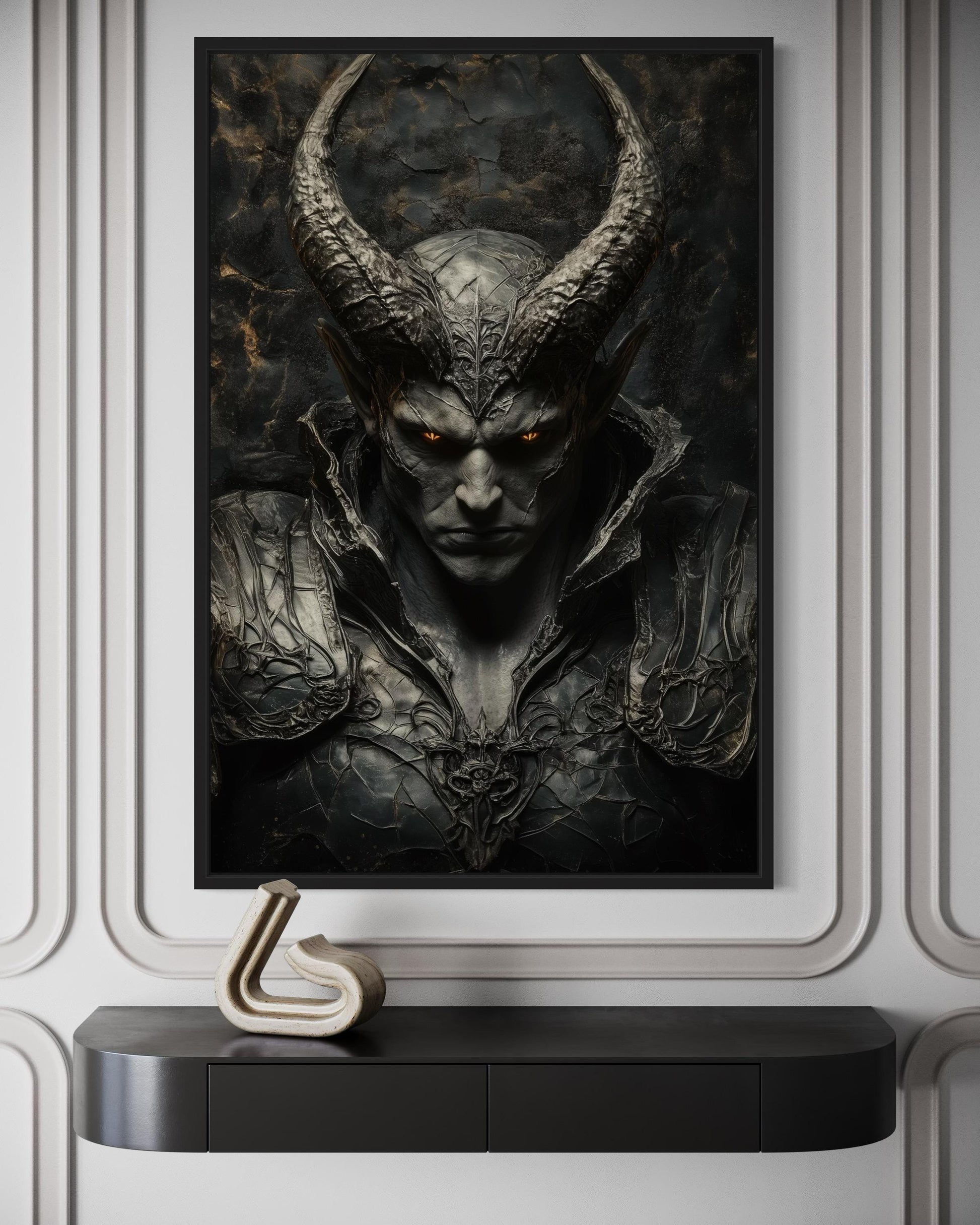 Horned Demon Warrior Gothic Canvas Wall Art For Man Cave Decor