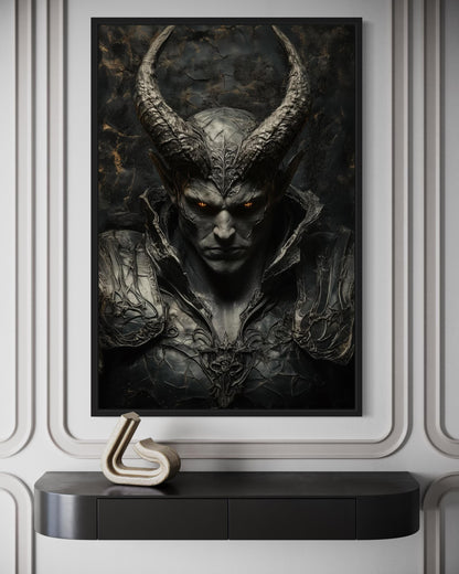 Horned Demon Warrior Gothic Canvas Wall Art For Man Cave Decor