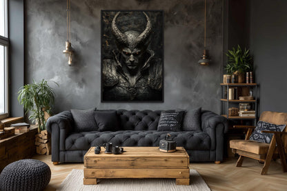 Horned Demon Warrior Gothic Canvas Wall Art For Man Cave Decor
