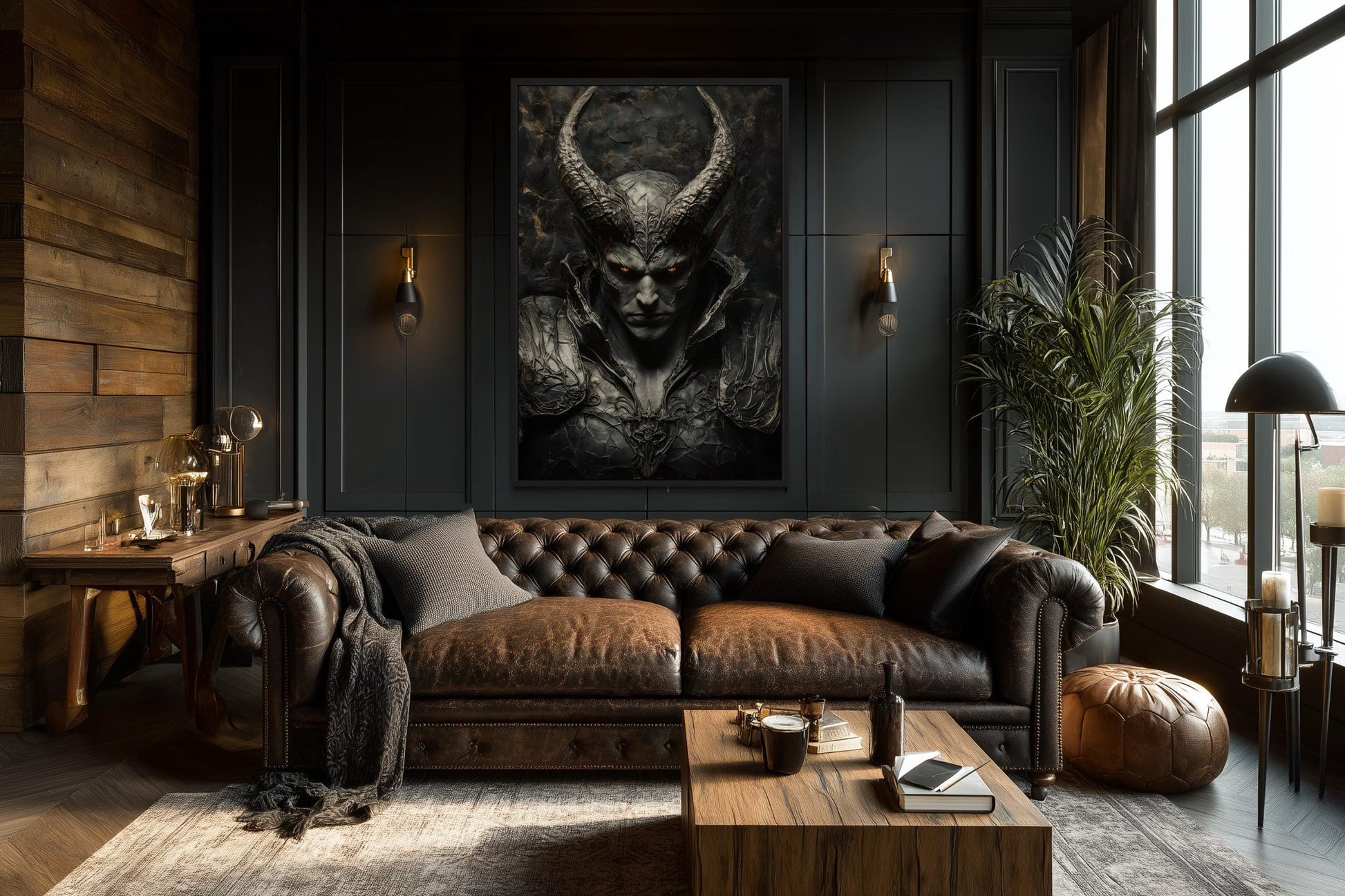 Horned Demon Warrior Gothic Canvas Wall Art For Man Cave Decor