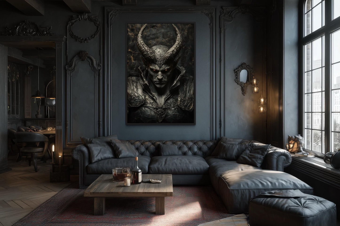 Horned Demon Warrior Gothic Canvas Wall Art For Man Cave Decor