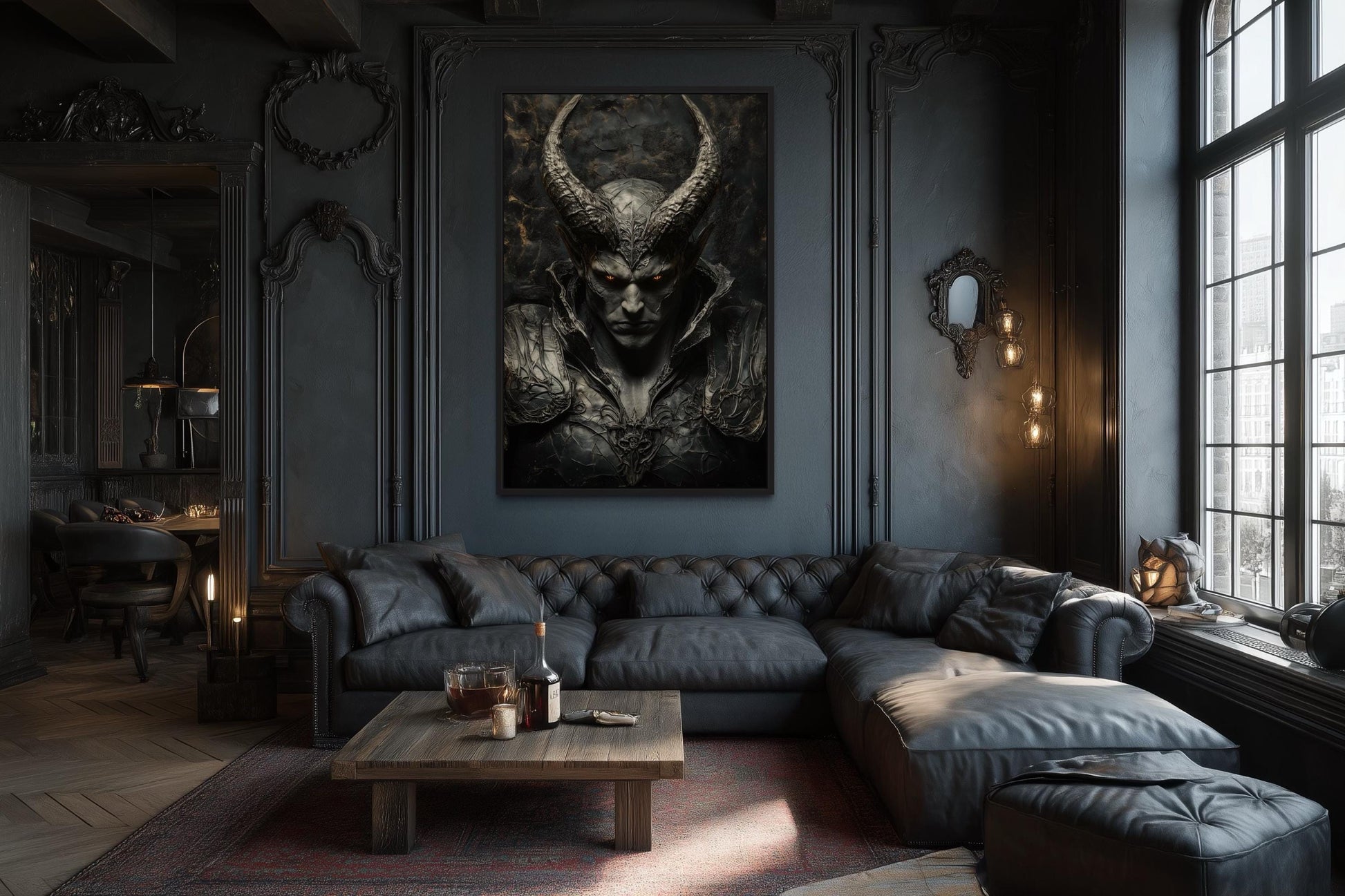 Horned Demon Warrior Gothic Canvas Wall Art For Man Cave Decor