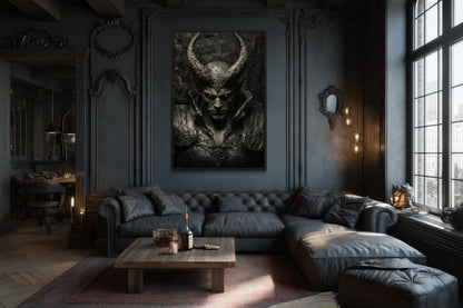 Horned Demon Warrior Gothic Canvas Wall Art For Man Cave Decor