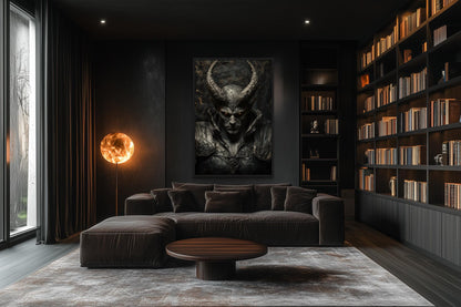 Horned Demon Warrior Gothic Canvas Wall Art For Man Cave Decor