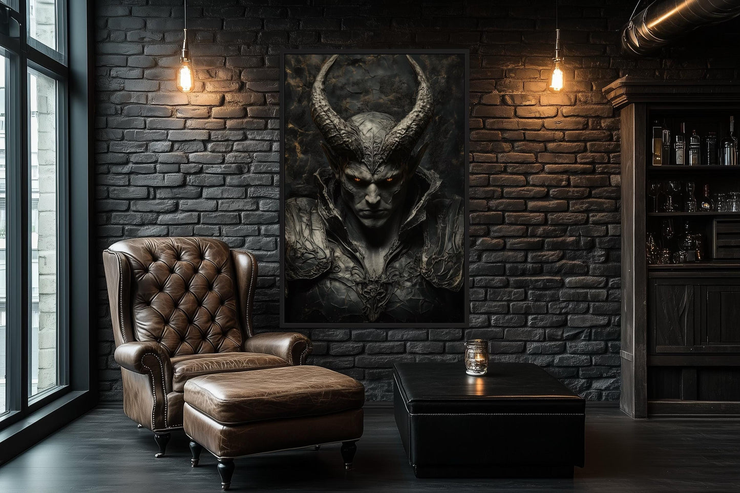 Horned Demon Warrior Gothic Canvas Wall Art For Man Cave Decor