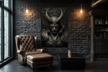 Horned Demon Warrior Gothic Canvas Wall Art For Man Cave Decor