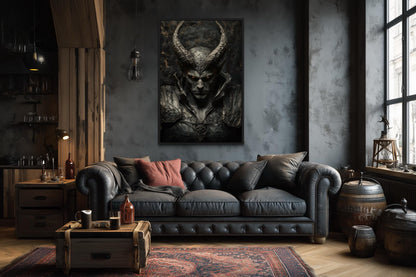 Horned Demon Warrior Gothic Canvas Wall Art For Man Cave Decor