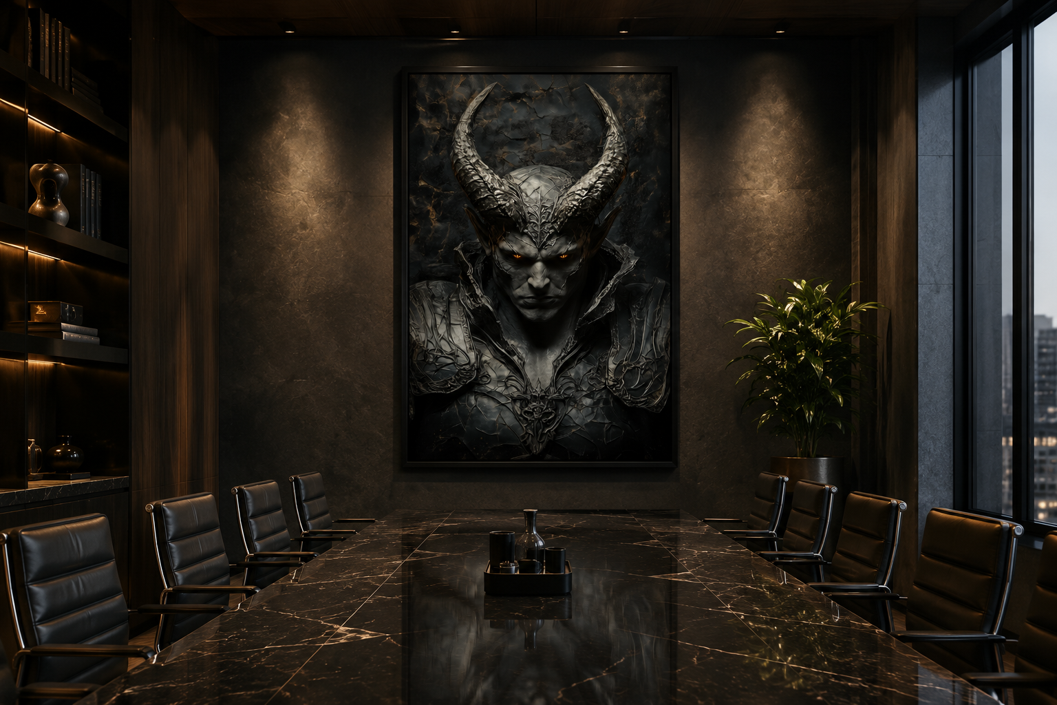 Horned Demon Warrior Gothic Canvas Wall Art For Man Cave Decor