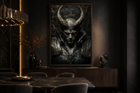 Horned Demon Warrior Gothic Canvas Wall Art For Man Cave Decor