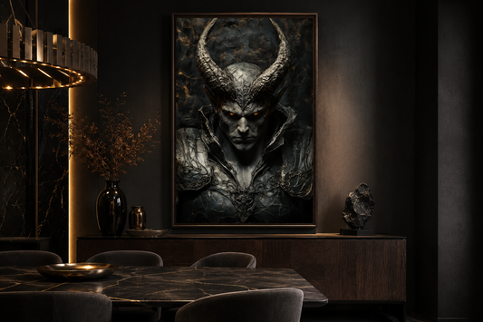 Horned Demon Warrior Gothic Canvas Wall Art For Man Cave Decor