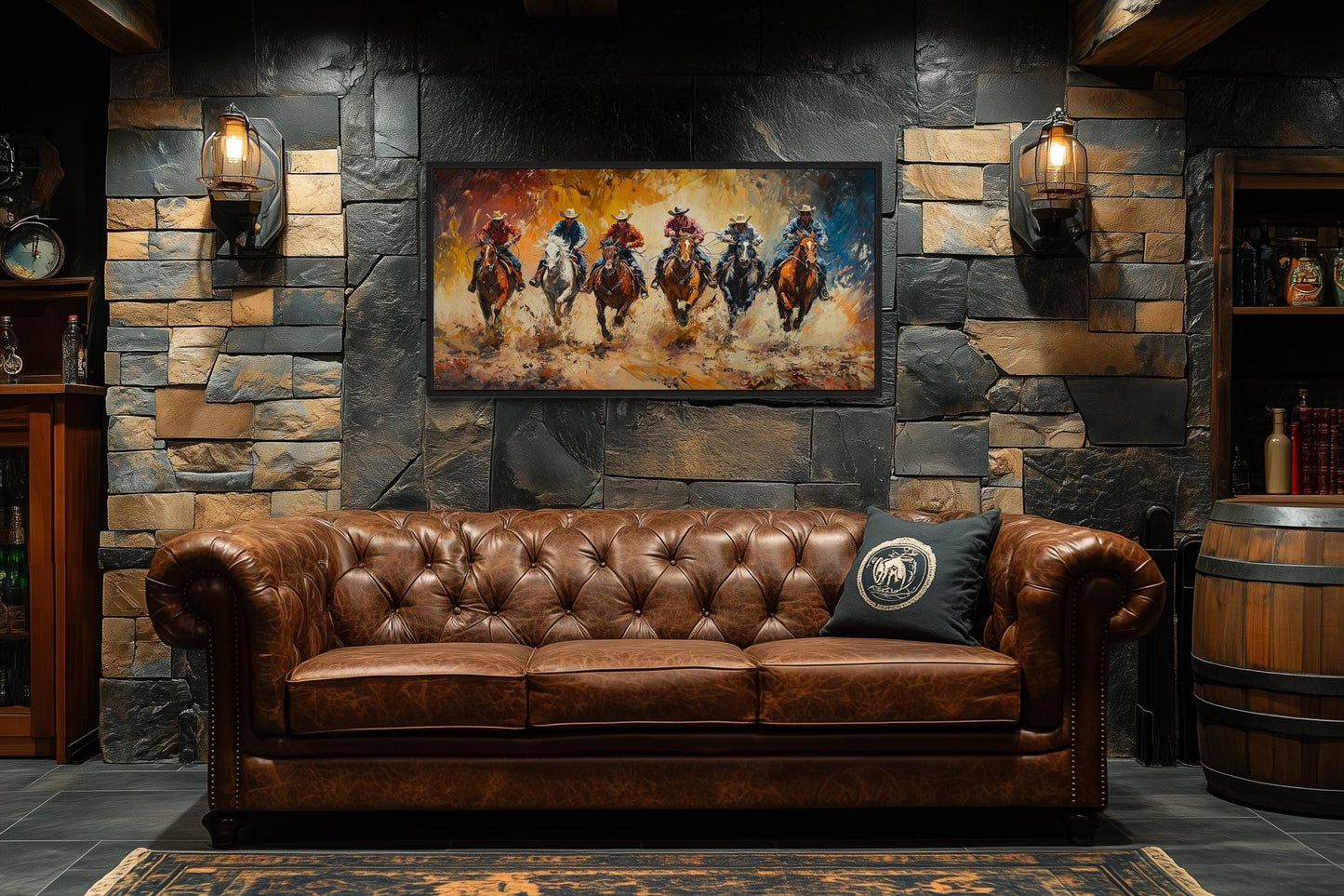 Horse Racing Riders Western Cowboy Framed Canvas Wall Art