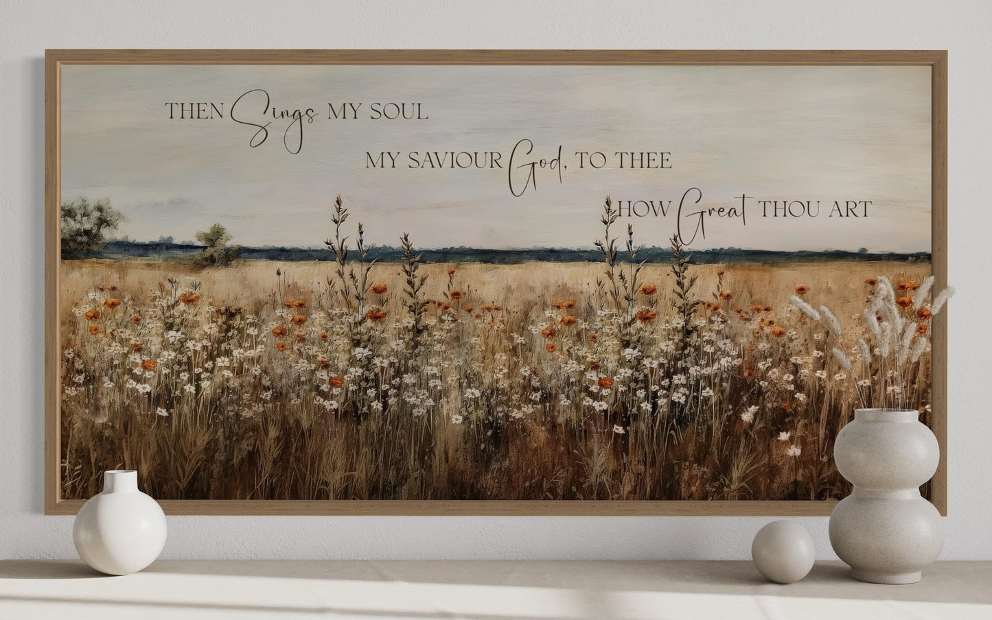How Great Thou Art Quote Over Meadow Flowers Canvas Wall Art
