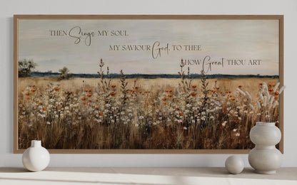 How Great Thou Art Quote Over Meadow Flowers Canvas Wall Art