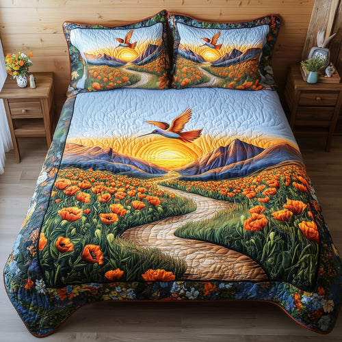 Hummingbird Harmony 3-Piece Quilted Bedding Set - Single (59" x 70")