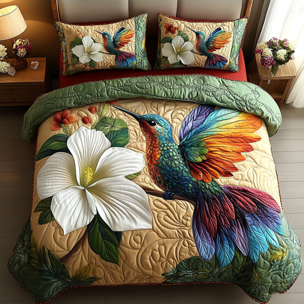 Hummingbird Haven 3-Piece Quilted Bedding Set - Single (59" x 70")