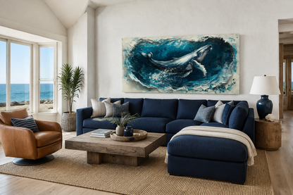 Humpback Whale Wall Art – Panoramic Ocean Wave Canvas | Nautical Wall Decor