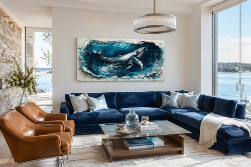 Humpback Whale Wall Art – Panoramic Ocean Wave Canvas | Nautical Wall Decor