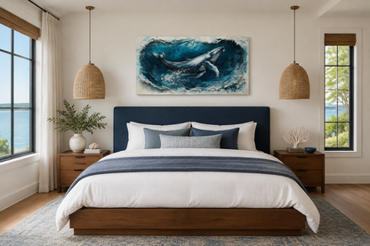 Humpback Whale Wall Art – Panoramic Ocean Wave Canvas | Nautical Wall Decor