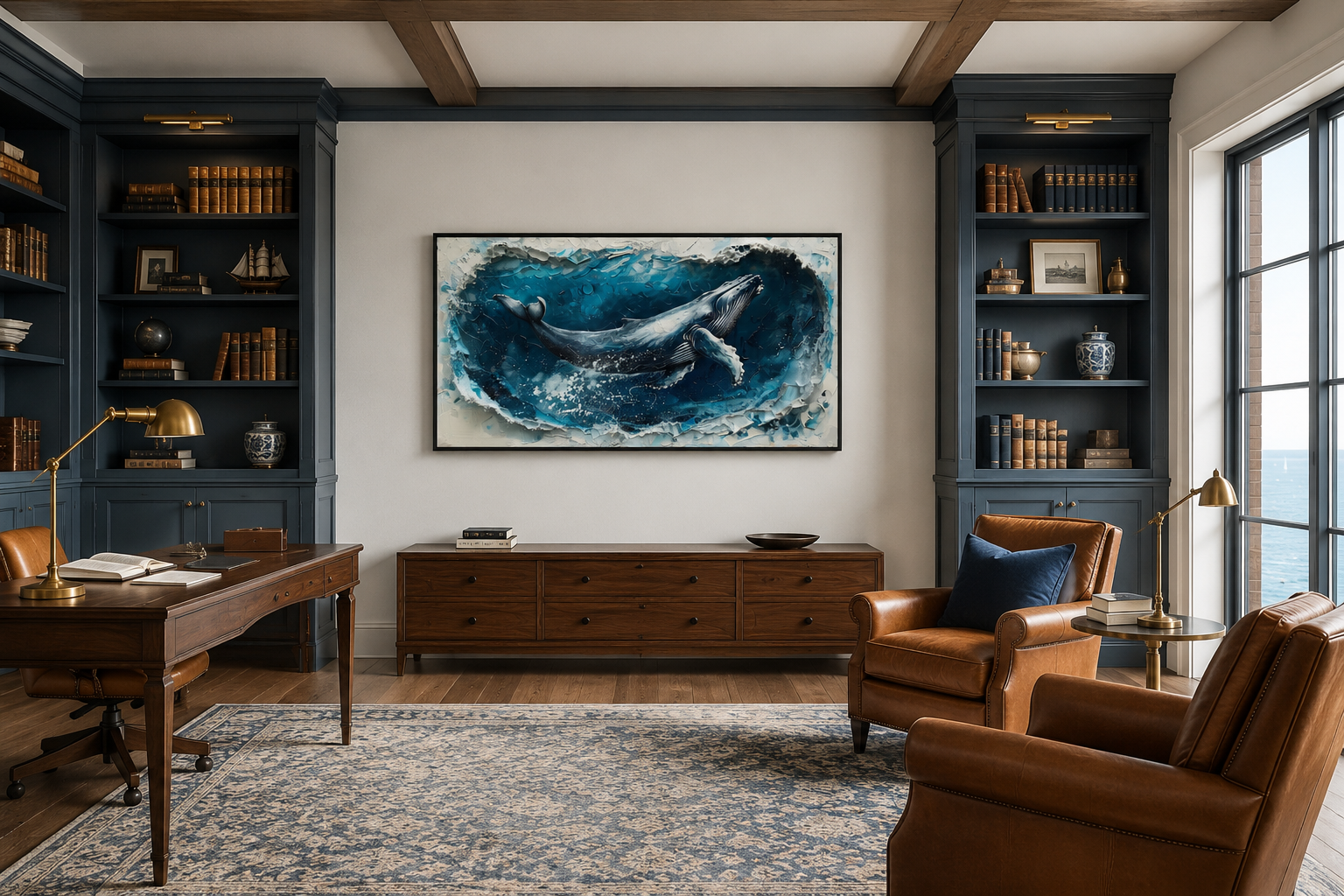 Humpback Whale Wall Art – Panoramic Ocean Wave Canvas | Nautical Wall Decor