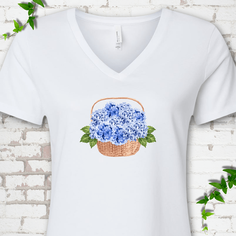 Hydrangea Basket V-Neck T-Shirt