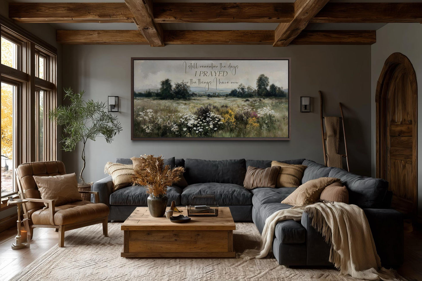 I Still Remember the Days I Prayed Sign, Large Horizontal Christian Canvas Wall Art With Wildflower Field