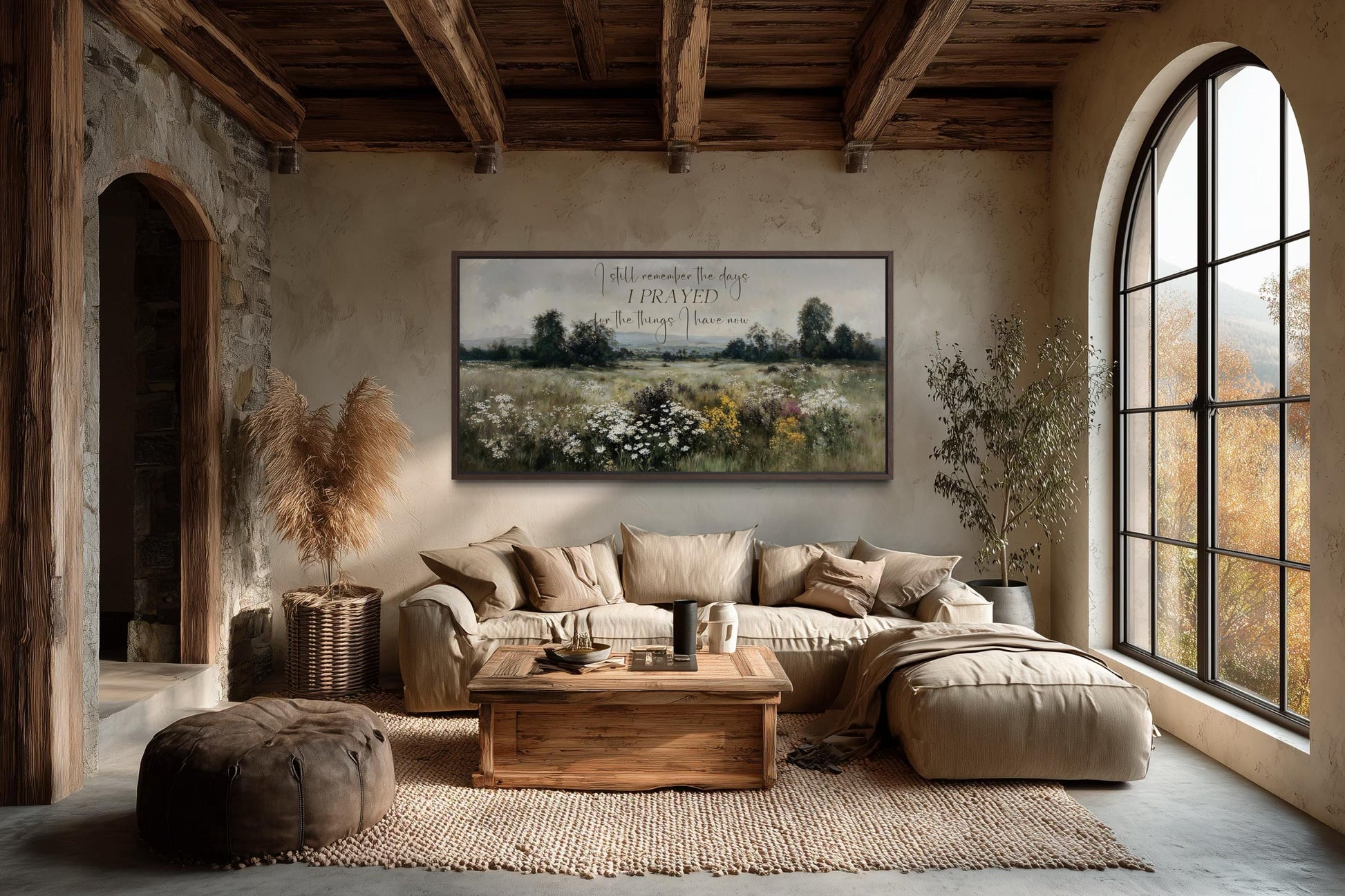 I Still Remember the Days I Prayed Sign, Large Horizontal Christian Canvas Wall Art With Wildflower Field