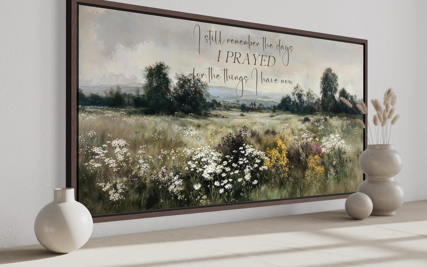 I Still Remember the Days I Prayed Sign, Large Horizontal Christian Canvas Wall Art With Wildflower Field