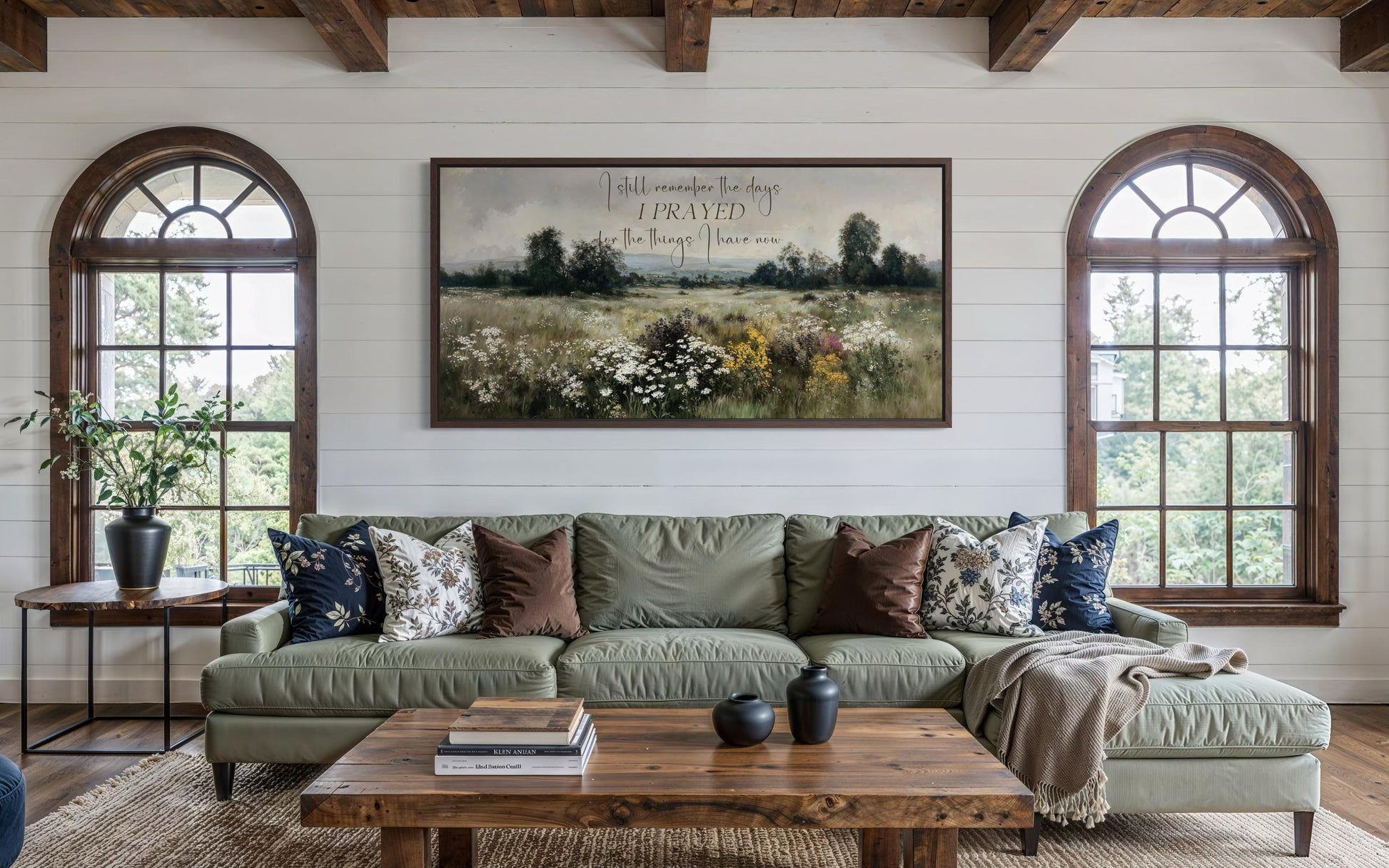 I Still Remember the Days I Prayed Sign, Large Horizontal Christian Canvas Wall Art With Wildflower Field