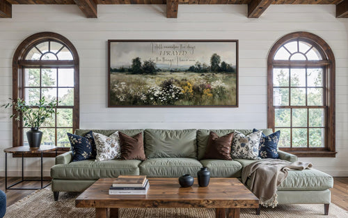 I Still Remember the Days I Prayed Sign, Large Horizontal Christian Canvas Wall Art With Wildflower Field