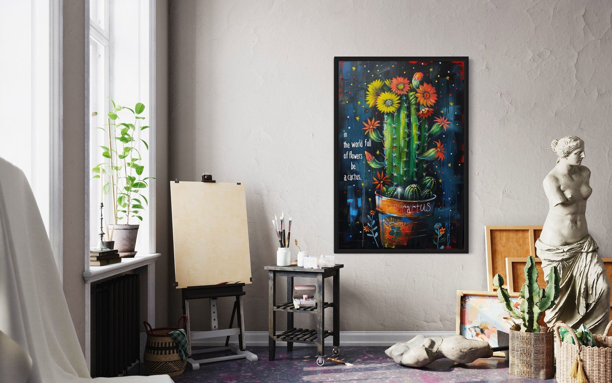 In The World Of Flowers Be Cactus Graffiti Feminist Wall Art