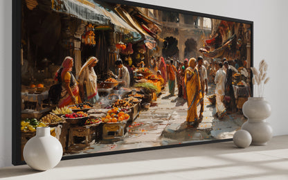 Indian Bazaar Wall Art – Vibrant Framed Canvas Print | Traditional Indian Painting