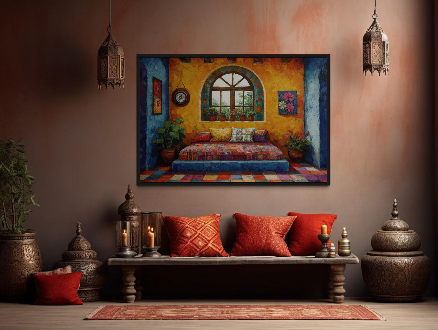 Indian Bedroom Framed Canvas Wall Art
