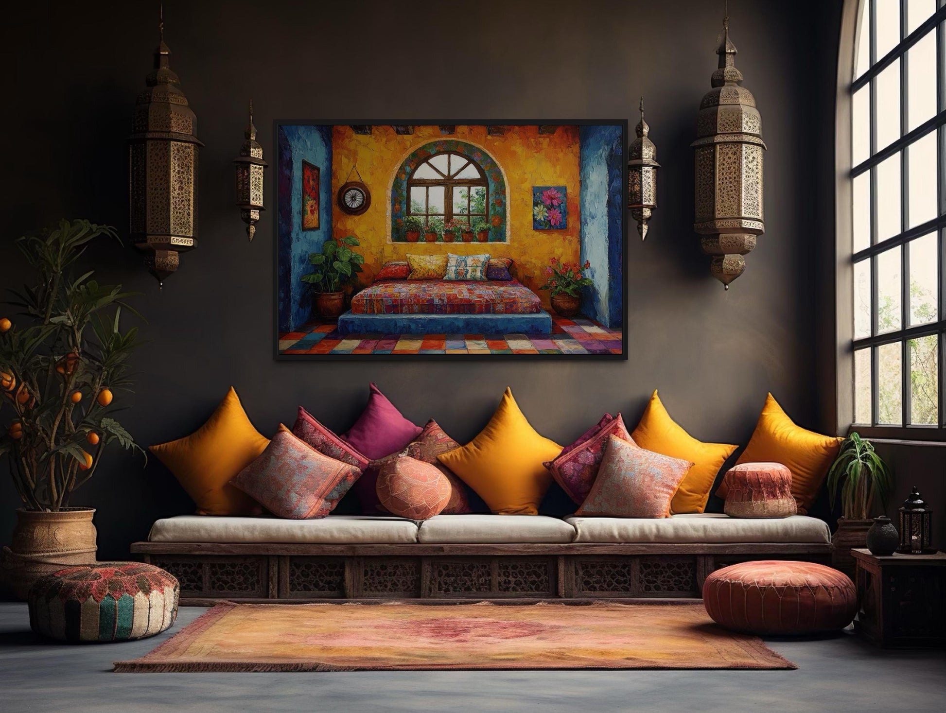 Indian Bedroom Framed Canvas Wall Art