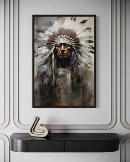 Indian Chief Native American Framed Canvas Wall Art