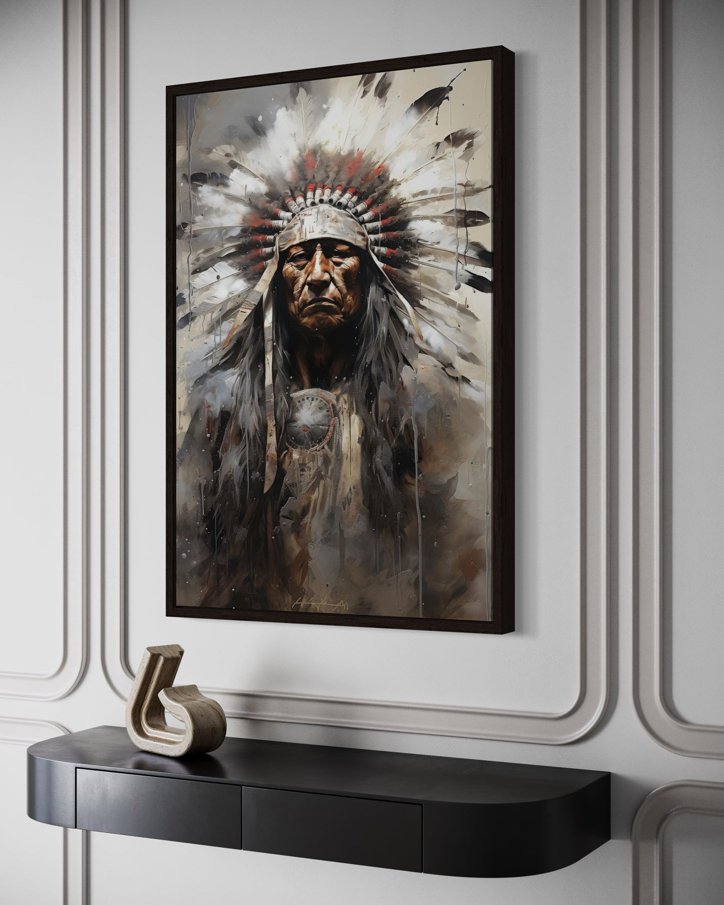 Indian Chief Native American Framed Canvas Wall Art