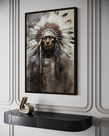 Indian Chief Native American Framed Canvas Wall Art