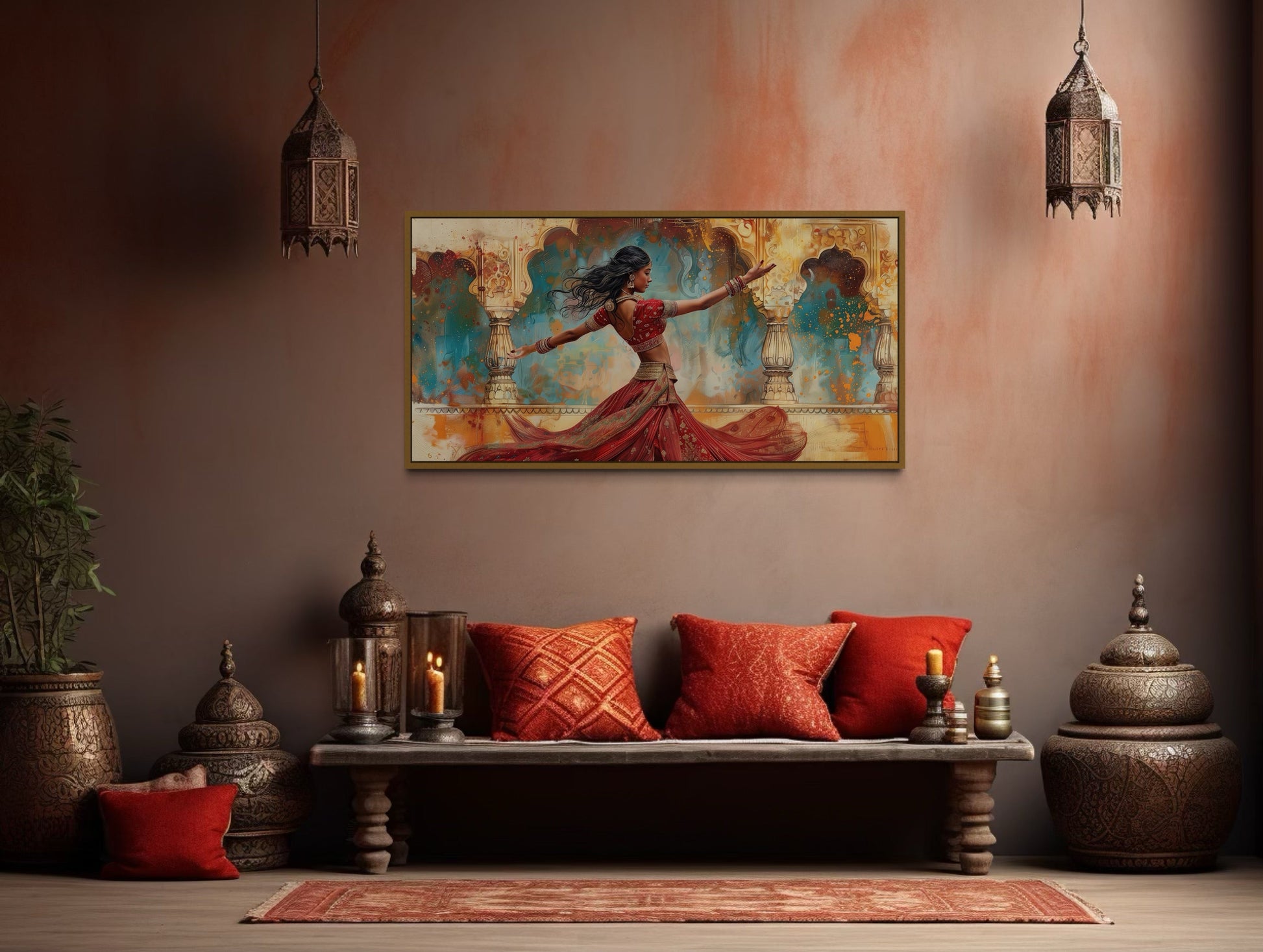 Indian Dance Wall Art – Framed Canvas Print of Traditional Indian Woman Dancer