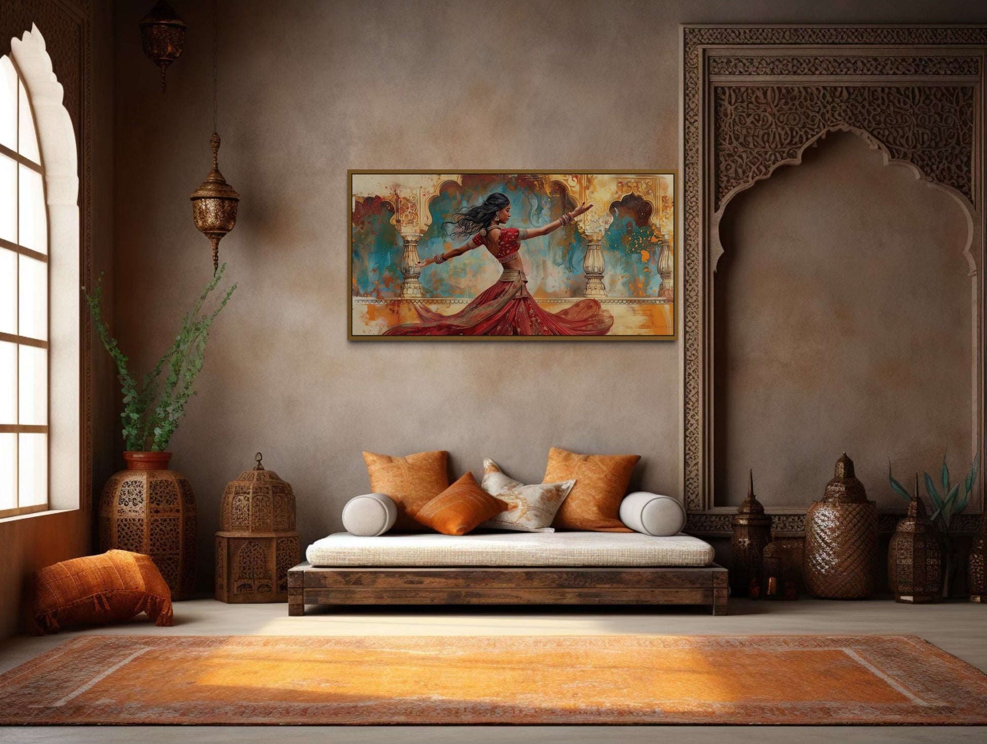 Indian Dance Wall Art – Framed Canvas Print of Traditional Indian Woman Dancer