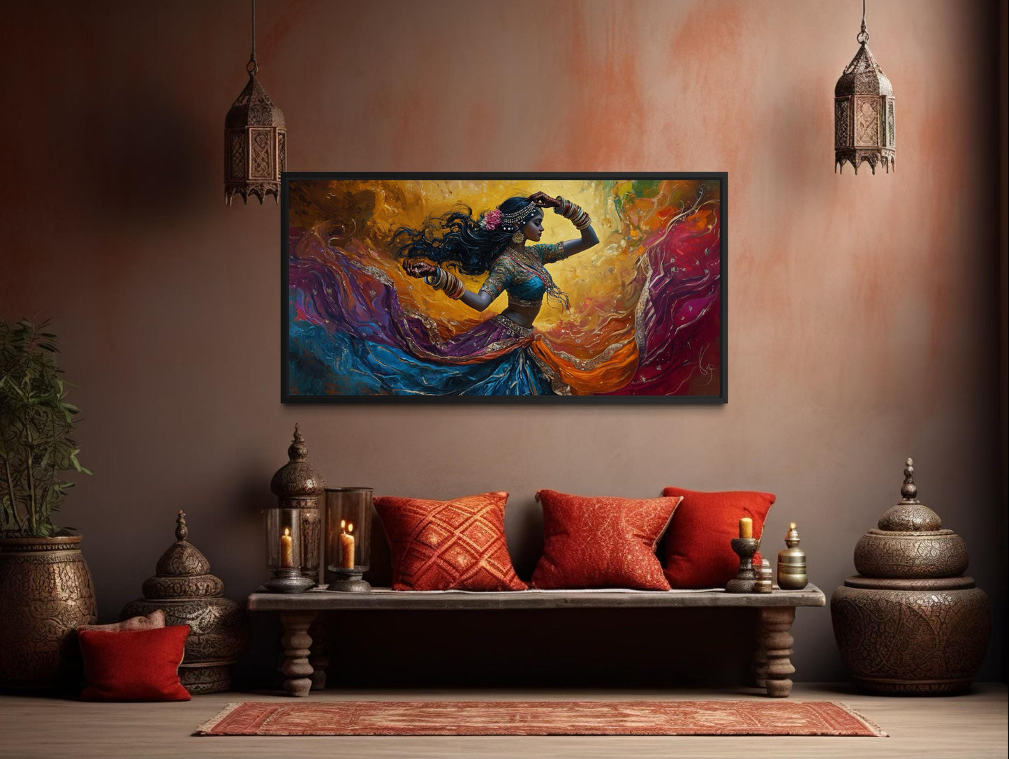 Indian Dancer Wall Art – Colorful Woman Bollywood Dance Painting Canvas Print