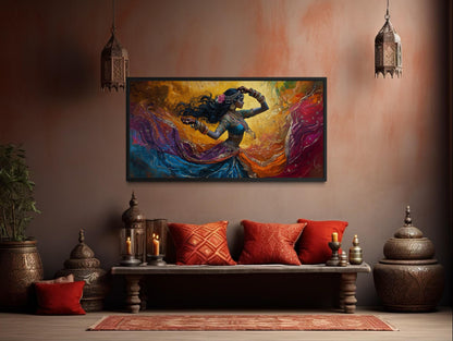 Indian Dancer Wall Art – Colorful Woman Bollywood Dance Painting Canvas Print