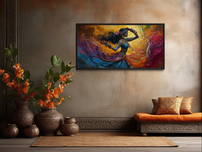 Indian Dancer Wall Art – Colorful Woman Bollywood Dance Painting Canvas Print