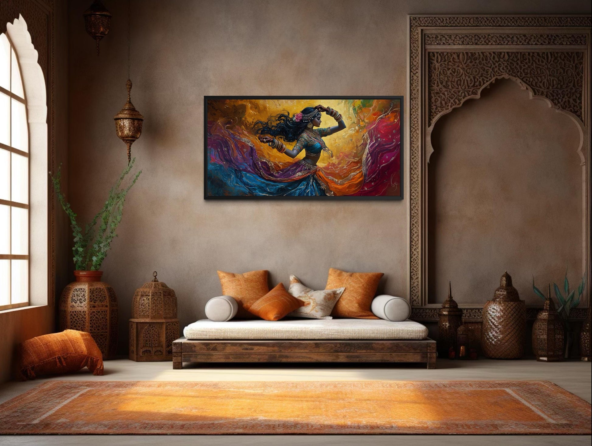 Indian Dancer Wall Art – Colorful Woman Bollywood Dance Painting Canvas Print