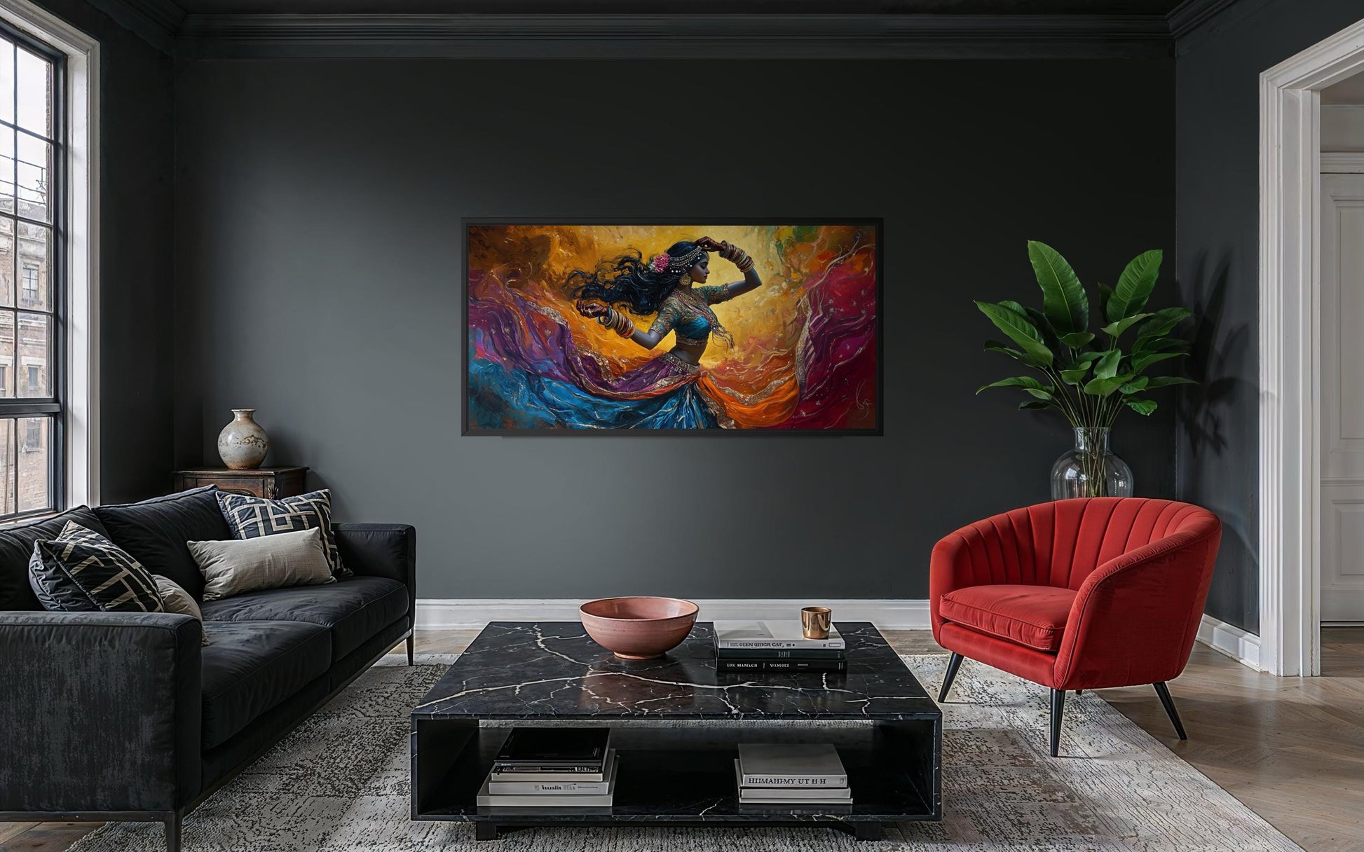 Indian Dancer Wall Art – Colorful Woman Bollywood Dance Painting Canvas Print
