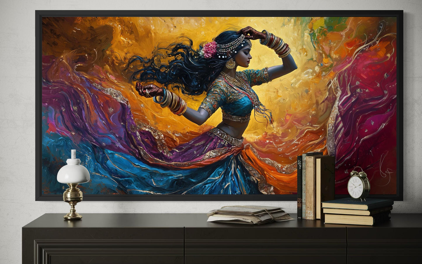 Indian Dancer Wall Art – Colorful Woman Bollywood Dance Painting Canvas Print
