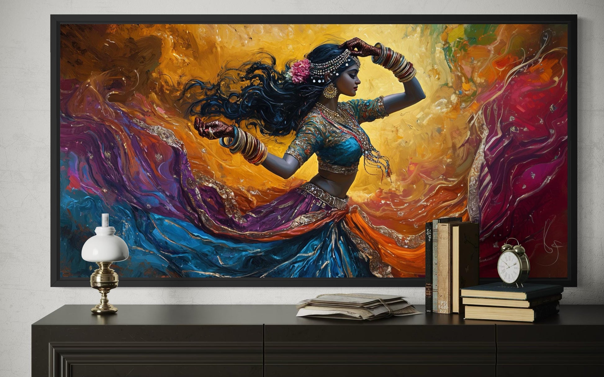 Indian Dancer Wall Art – Colorful Woman Bollywood Dance Painting Canvas Print