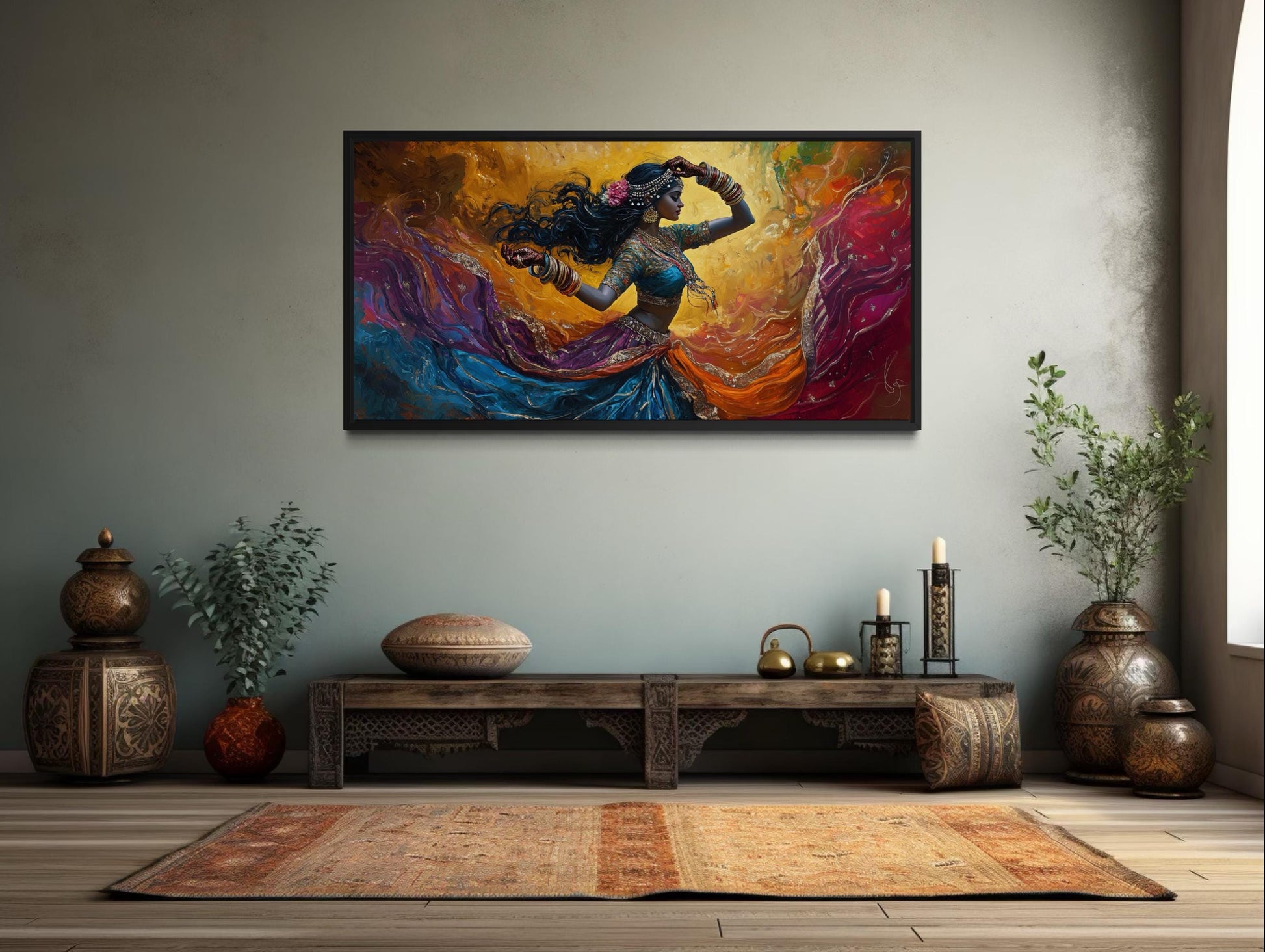 Indian Dancer Wall Art – Colorful Woman Bollywood Dance Painting Canvas Print