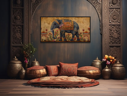 Indian Elephant Traditional Framed Canvas Wall Art