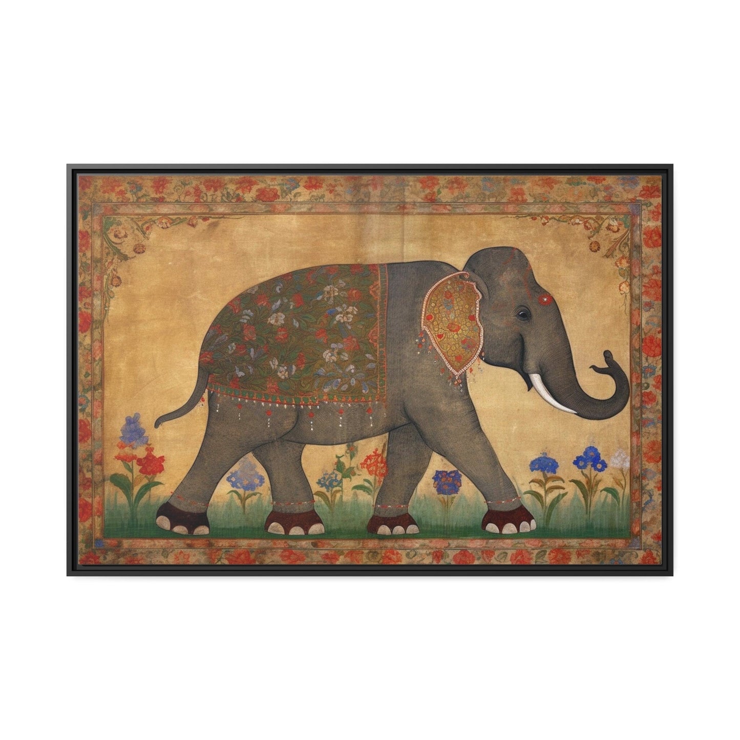 Indian Elephant Traditional Framed Canvas Wall Art