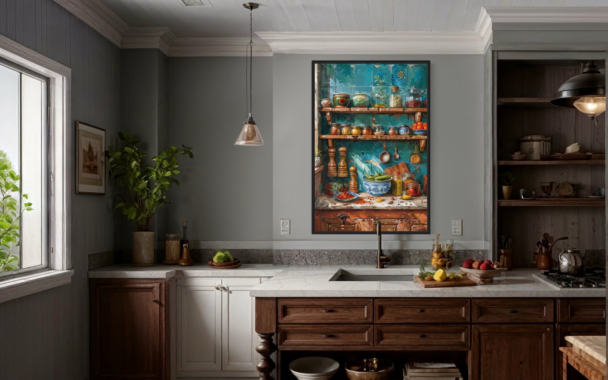 Indian Kitchen Wall Art Traditional Utensils Painting Framed Canvas